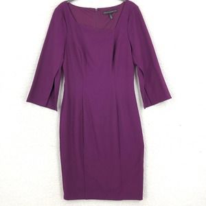 WHBM Womens 6 Purple Sheath Dress Square Neck Split Sleeve Stretch Fitted Lined